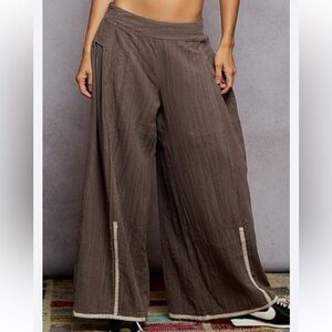 POL Gauze Wide-Leg Trim Pants